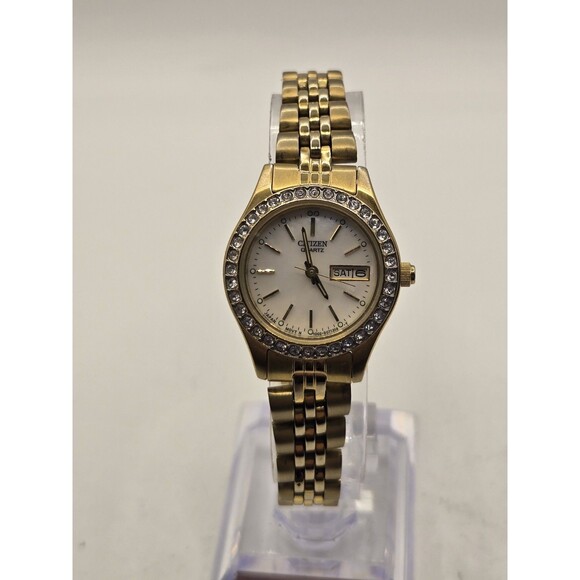 Citizen Ladies\' Watch 27mm Gold Tone Crystal Bezel. New Battery 6.5\